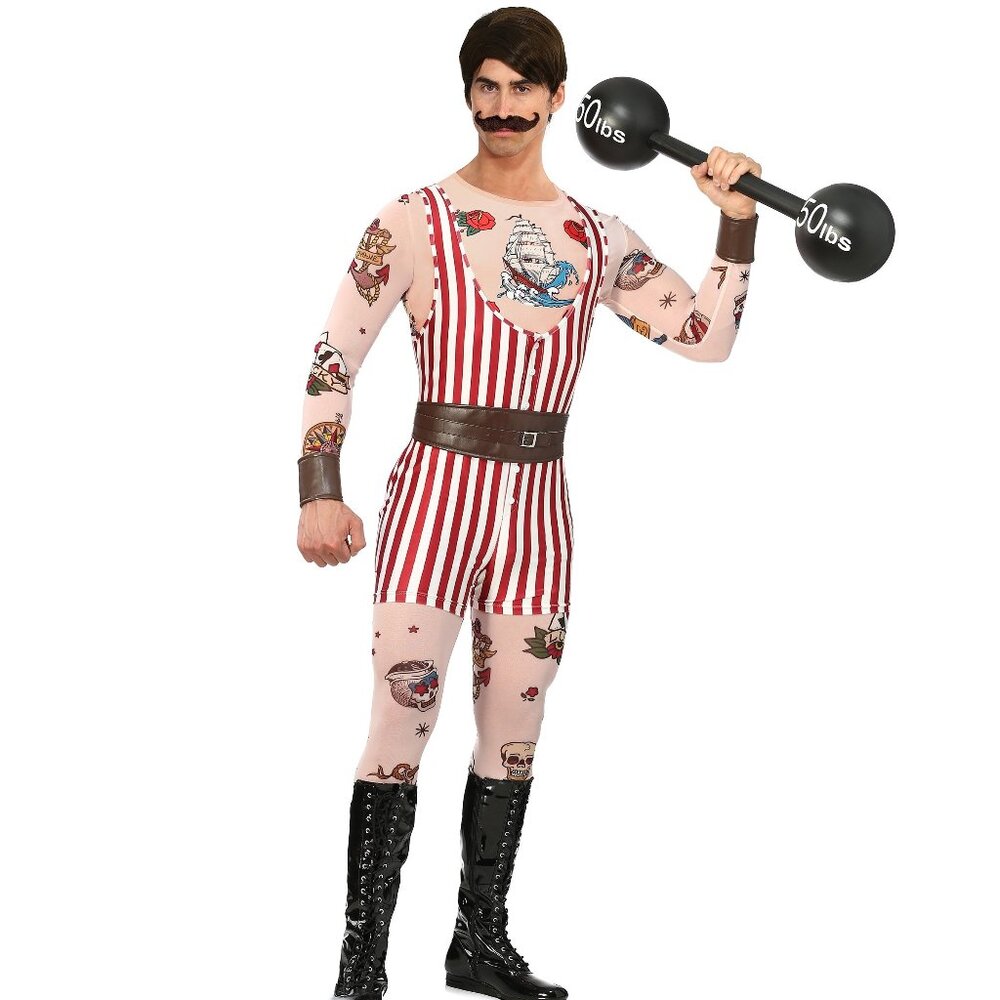 Striped Strongman Costume - Red & White Men’s Outfit